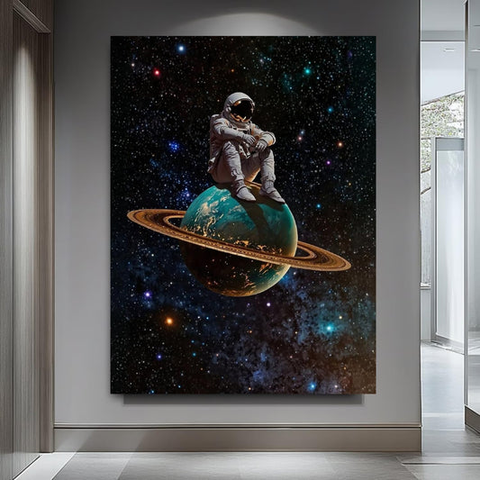 Webelkart Antique Wooden Canvas Astronaut Print Wall Painting For Wall Decor/Wall Art Print for Living Room/Home Decoration Gift Item, Wall Painting (19 x13 Inches)