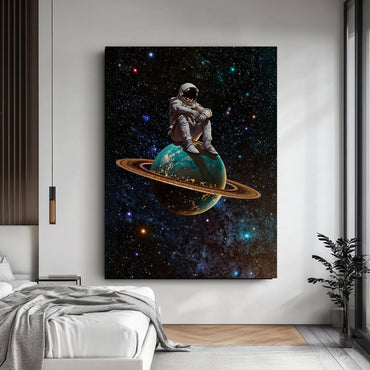 Webelkart Antique Wooden Canvas Astronaut Print Wall Painting For Wall Decor/Wall Art Print for Living Room/Home Decoration Gift Item, Wall Painting (19 x13 Inches)