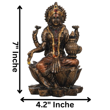 Webelkart Premium Bronze Laxmi Ji Idol Statue for Home and Office Decor| laxmi ji murti for Home and Diwali Pooja Decorations| Diwali Puja Idols (7" Inches, ColdCast Resin)