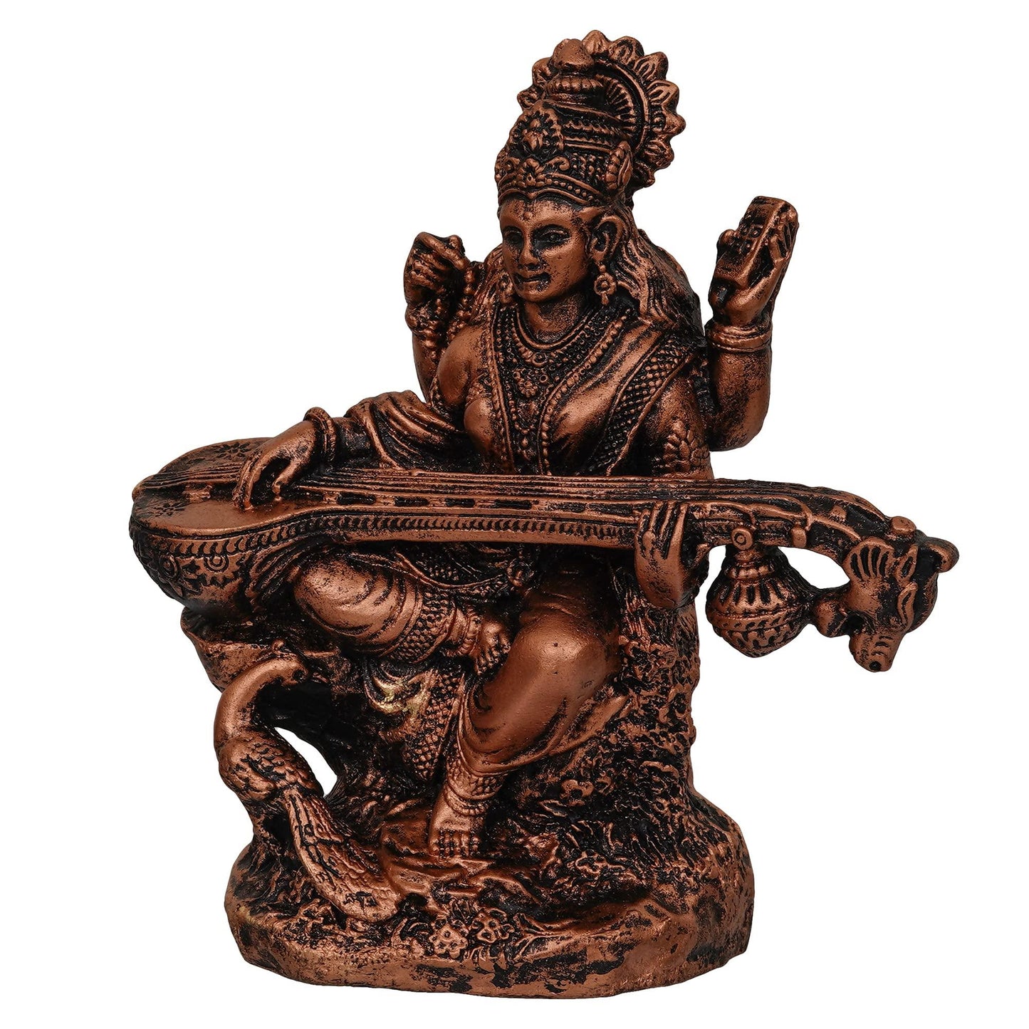 Webelkart Premium Saraswati Playing Veena Polyresin Showpiece for Home and Office Decor-Goddess Saraswati Showpiece| Saraswati Idol Statue for Home ( 7 x 6 x 2.5 Inches)
