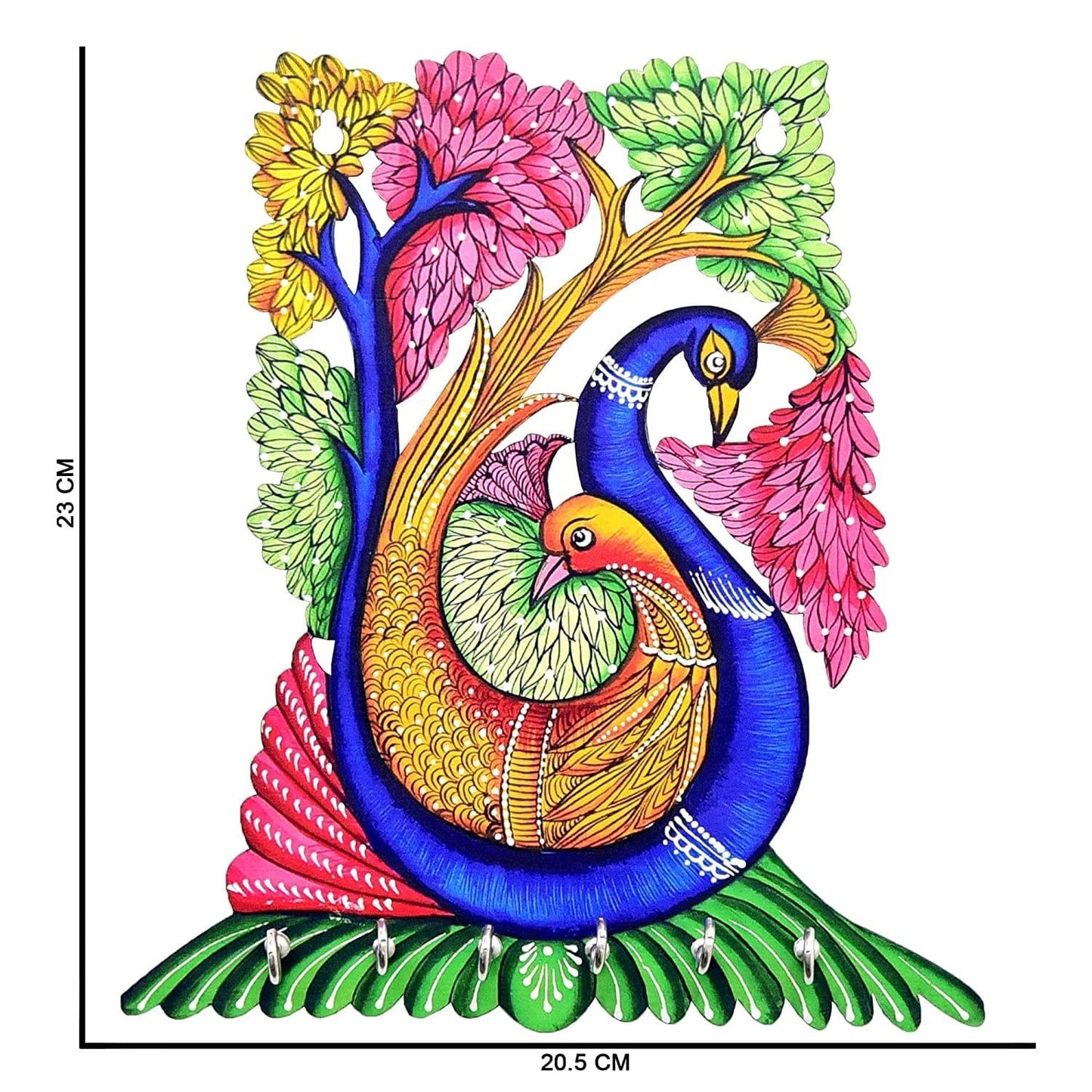 Webelkart Premium "Peacock Family" Printed Wooden Key Holder for and Office Decor