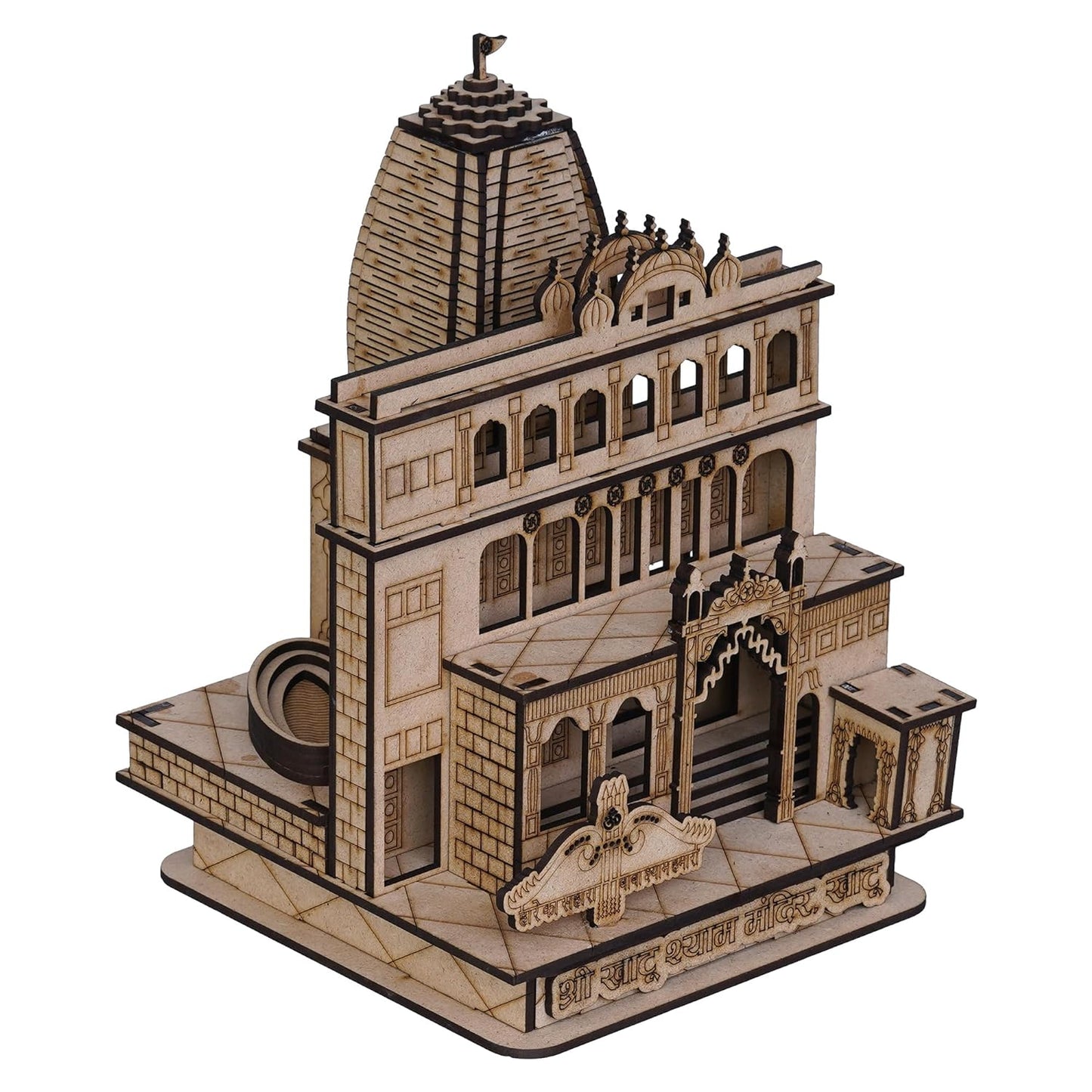 Webelkart Premium Khatu Shyam Ji Wooden Temple for Home Decoration car Dashboard Wooden Temple for Office - Khatu Shyam Mandir Model (8.66" Inches) (Brown Finish)