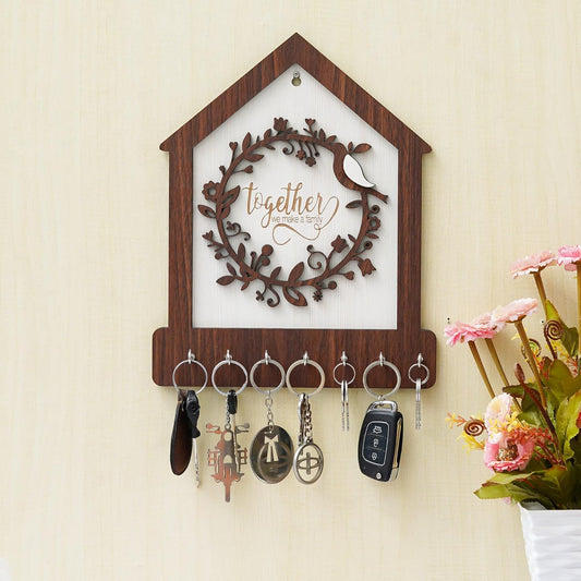Webelkart Premium Family Designer Wooden Key Holder for Home/Office Decor, Key Holder for Wall Decor/Key Chain for Home Decor (12" inches)
