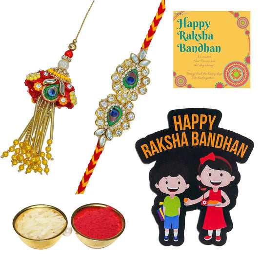Webelkart Beautiful Rakhi Set For Bhaiya Bhabhi Pair With Free Gift Wooden Raksha Bandhan Magnet Gift For Brother And Sister,Lumba Rakhi,Couple Combo Set With Greeting Card And Roli Chawal Pack
