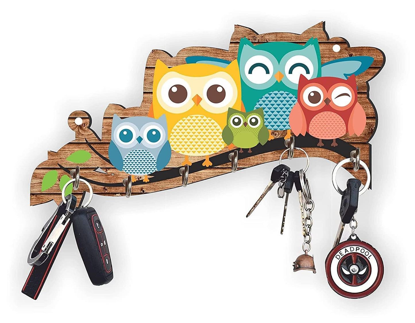Webelkart Premium 'Owl Family' Decorative Wooden Printed Key Holder for Home Decor Key Hangers Keychain Holder Key Stand & Key Holder for Wall Owl Key Holder (25 cm, 6 Hooks)
