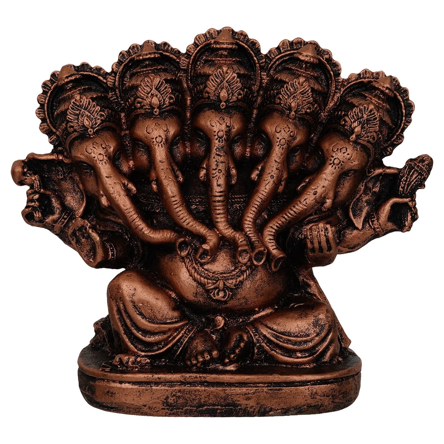 Webelkart Polyresin Panchmukhi Ganesha Idol Statue Showpiece for Car Dashboard, Home Temple and Office |5 x 5 x 2 Inches , Copper