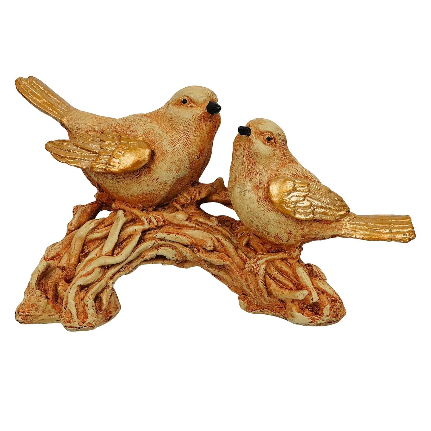 Webelkart Premium 2 Birds Sitting On Tree Branch Polyresin Statue Showpiece for Home Decor, Showpiece for Office Decor, Decorative Showpiece (8.5 x 5 Inches, Gold)