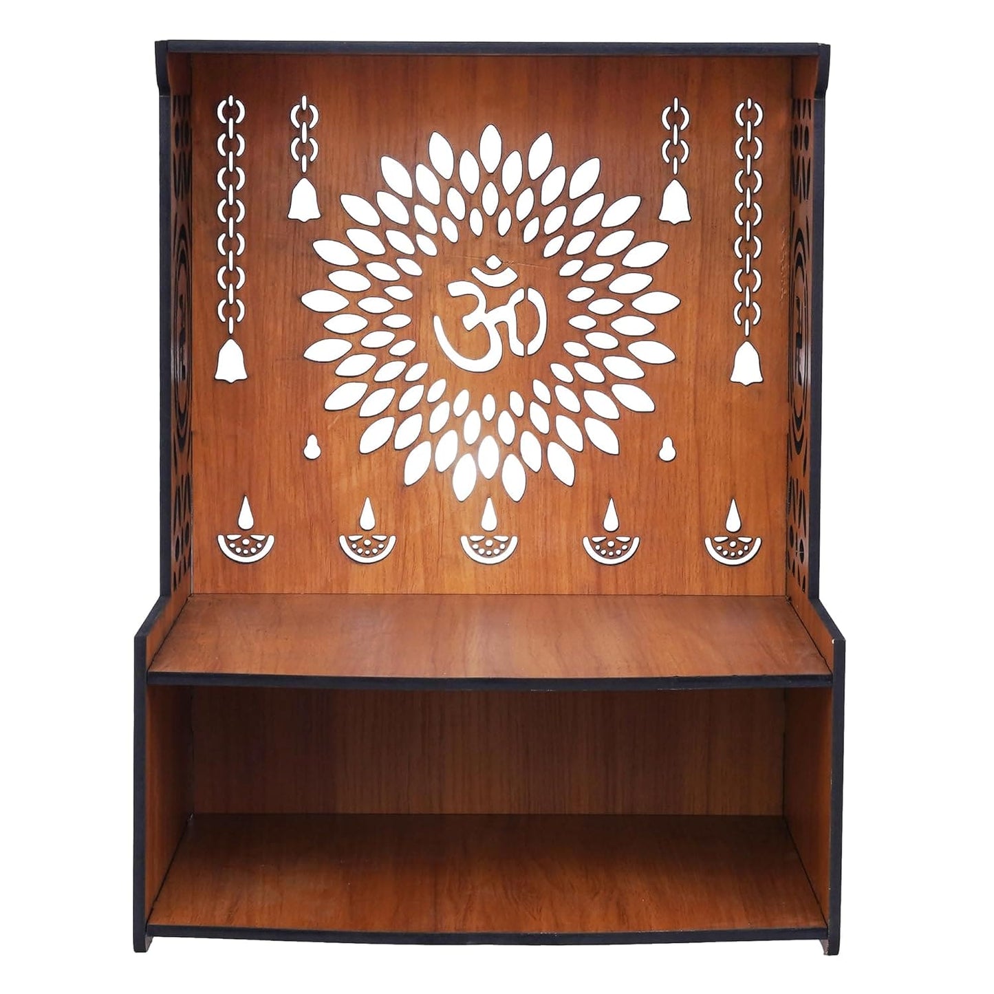 JaipurCrafts Premium OM Wooden Temple Beautiful MDF Wooden Temple/Pooja Mandir for Home and Office/Wall Mounted Temple Home Decor Temple (15.35" Inches) Brown