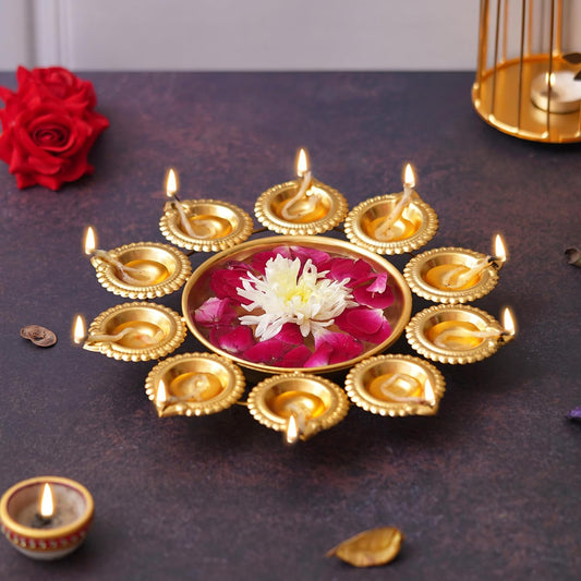 Webelkart Premium Gold Plated Flower Decorative urli Bowl for Home Decor- Handcrafted Bowl for Floating Flowers-Diwali Decoration Items (9.84" Inches)