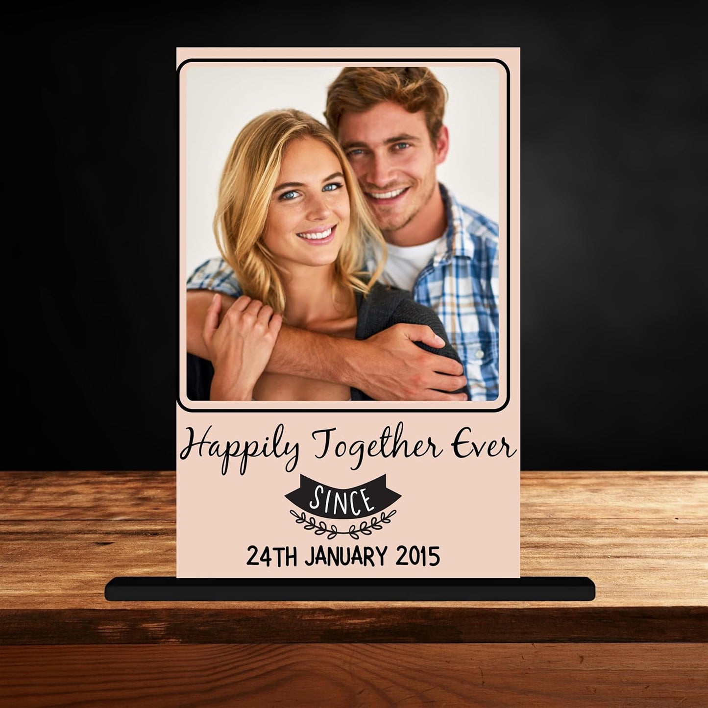 Customised Acrylic Printed Happily Together Ever Table Plaque with table stand Personalised with Name, Decoration/Gift For Family/Friend/Girlfriend/Boyfriend 4 X 6 Inches
