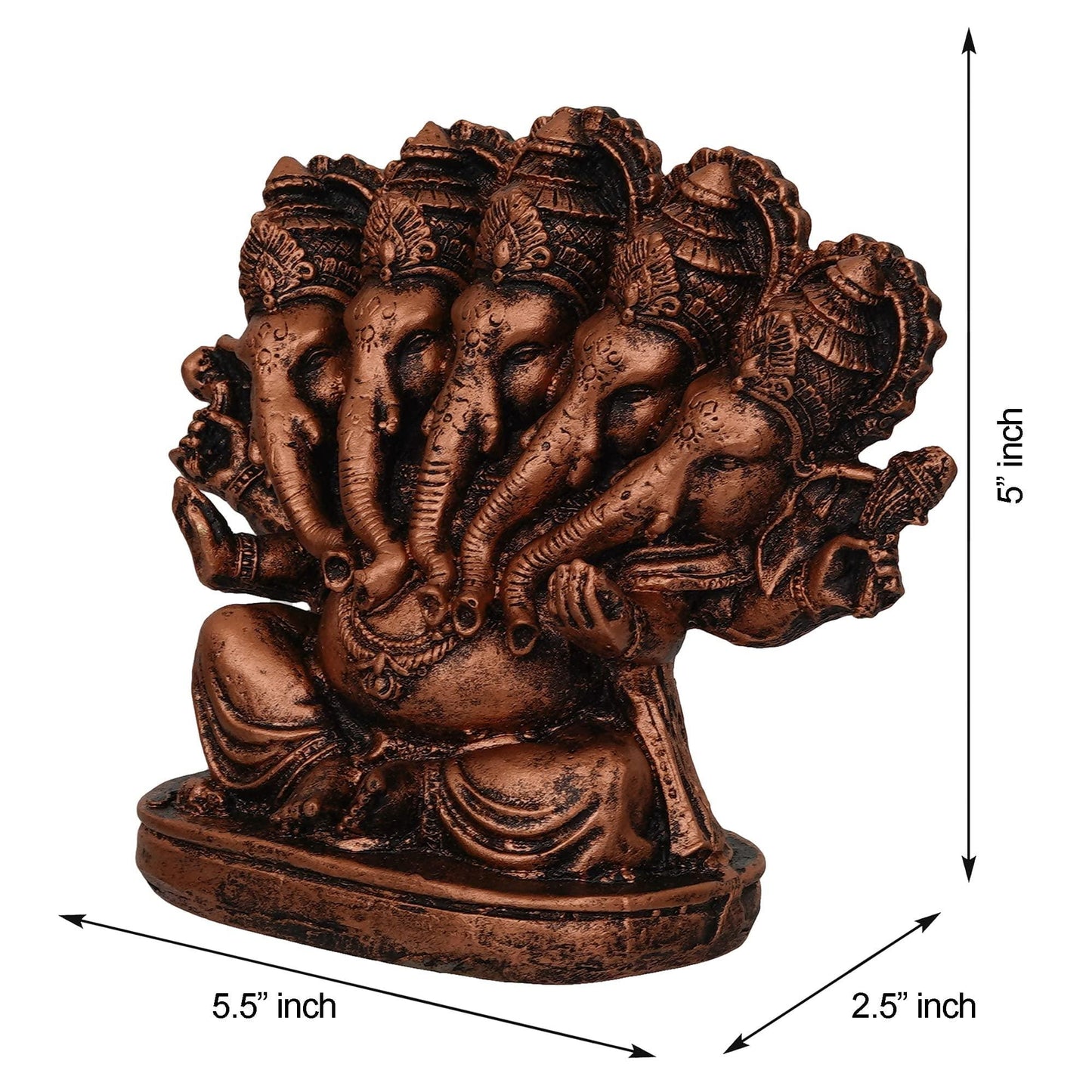 Webelkart Polyresin Panchmukhi Ganesha Idol Statue Showpiece for Car Dashboard, Home Temple and Office |5 x 5 x 2 Inches , Copper