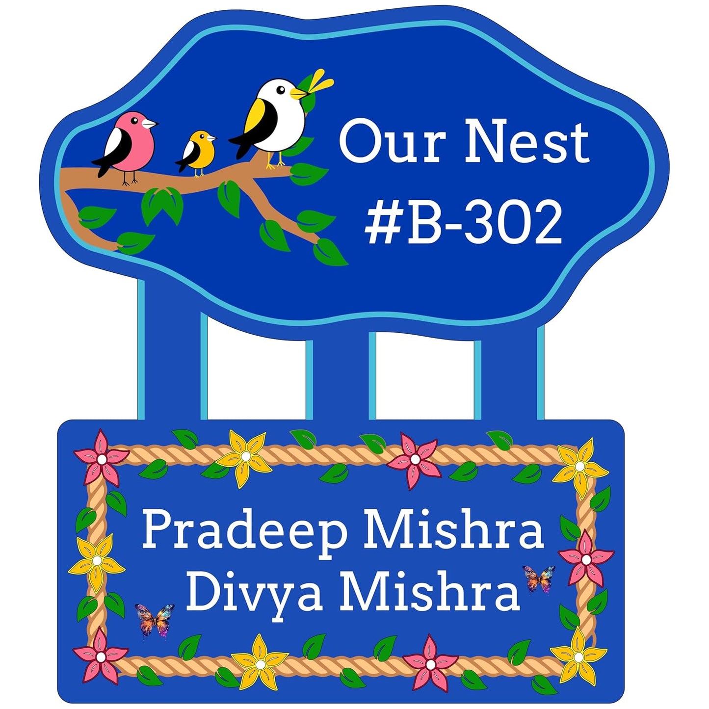 JaipurCrafts Premium customised Acrylic Owl Family Personalised Nameplate For Home Decor, Personalized Name Plate For Home Entrance Door - 14 x 13 inches, Blue