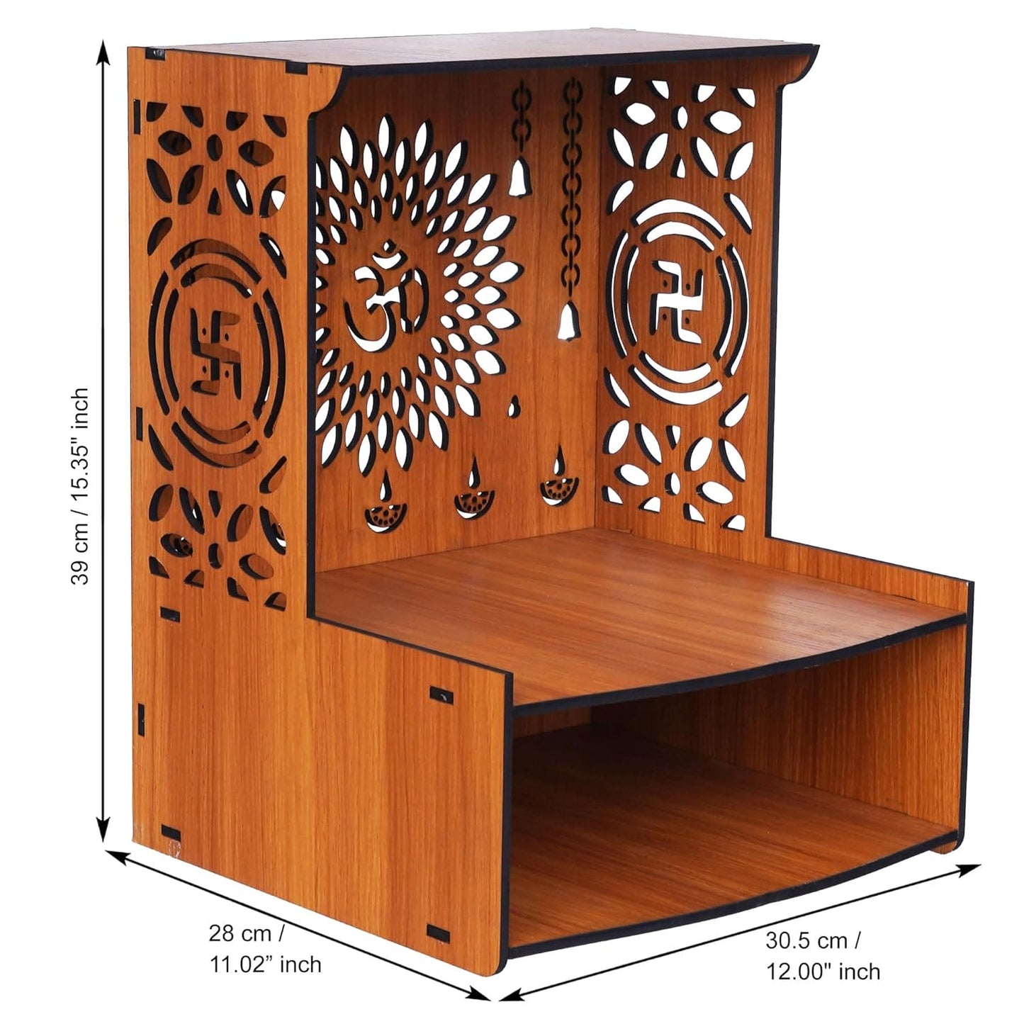JaipurCrafts Premium OM Wooden Temple Beautiful MDF Wooden Temple/Pooja Mandir for Home and Office/Wall Mounted Temple Home Decor Temple (15.35" Inches) Brown