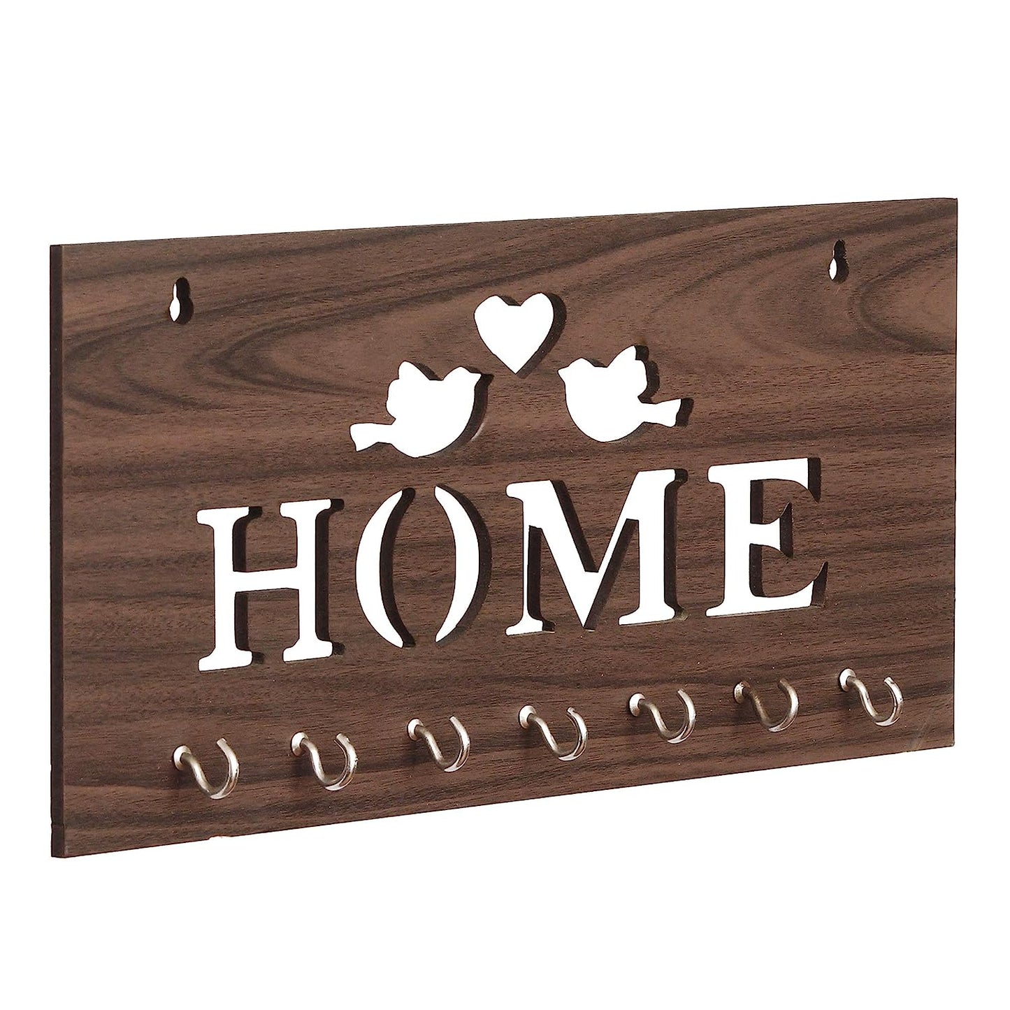 Webelkart Premium Two Birds Wooden Key Holder (29 cm x 13.5 cm x 0.4 cm, Brown)- 7 Hooks