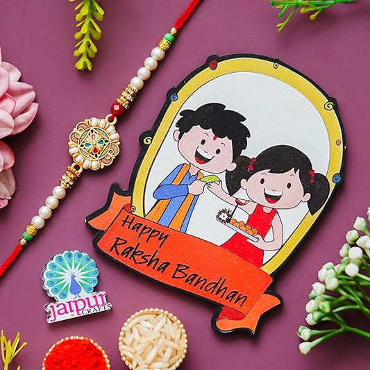 Webelkart Beautiful Flower Rakhi for Brother With Magnet Rakhi for Brother and Bhabhi With Greeting Card And Roli Chawal Gift Combo Pack