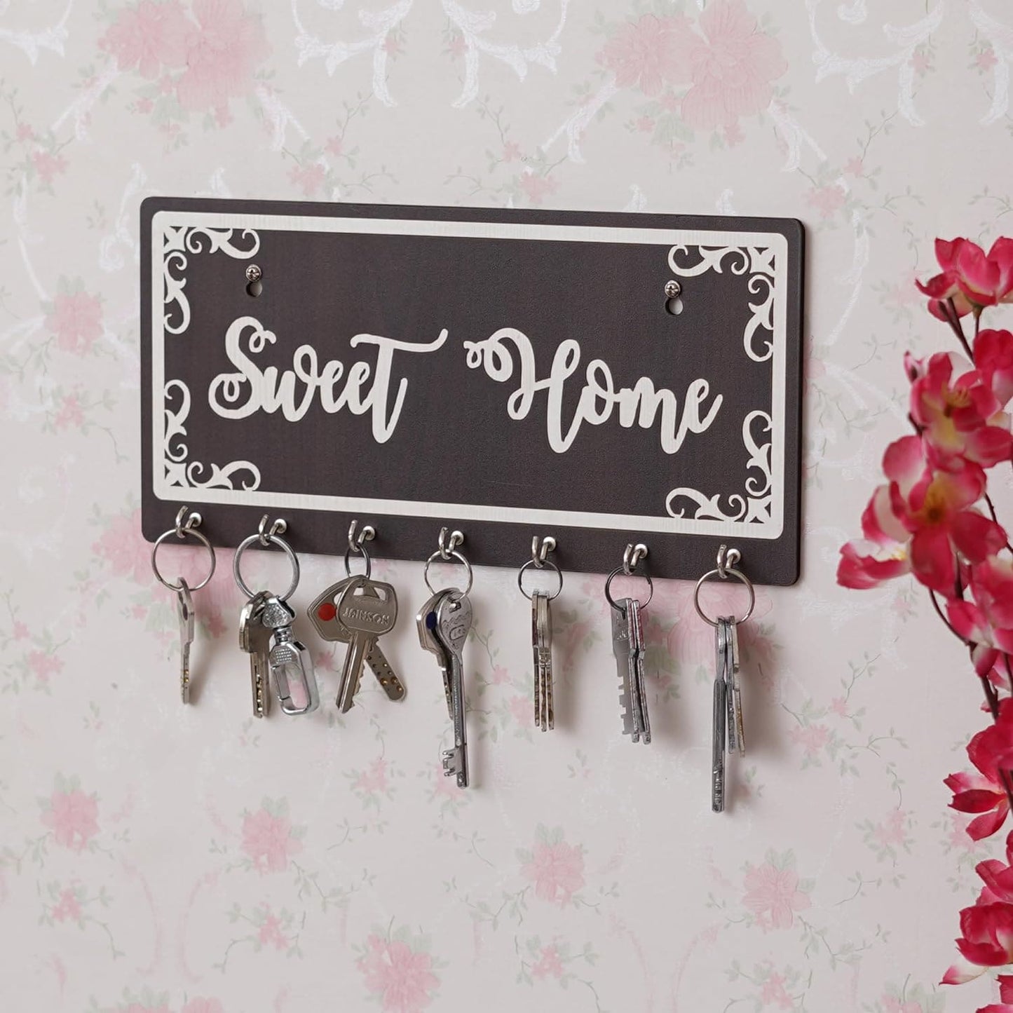JaipurCrafts Premium Sweet Home Keys Wooden Key Holder with 7 Hooks (29.5 cm x 14.5 cm x 0.4 cm) Decorative Items for Home Decor