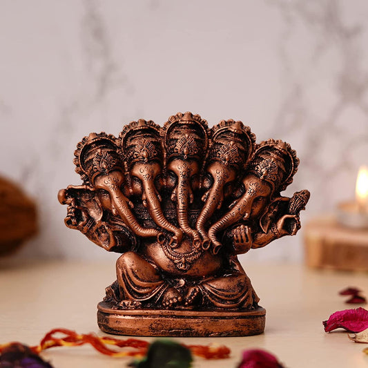 Webelkart Polyresin Panchmukhi Ganesha Idol Statue for Car Dashboard, Home Temple and Office |5 x 5 x 2 Inches , Copper