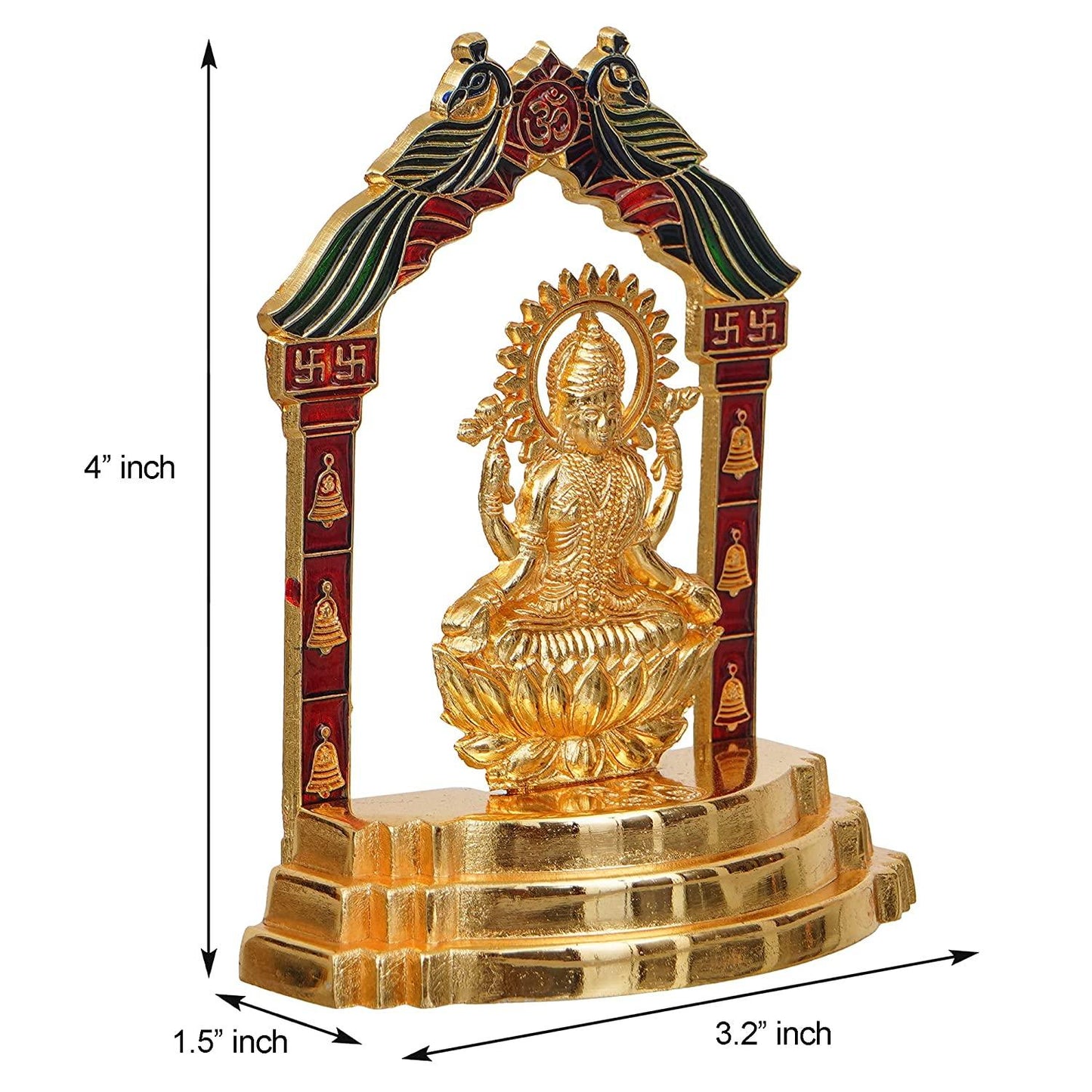 Webelkart Premium Goddess Laxmi Ji Gold Plated Statue - Idol for Car Dashboard, Home, Office Décor, Gifting Decorative Showpiece, Temple Gift (Aluminium, Golden)-4 x 3.2 in
