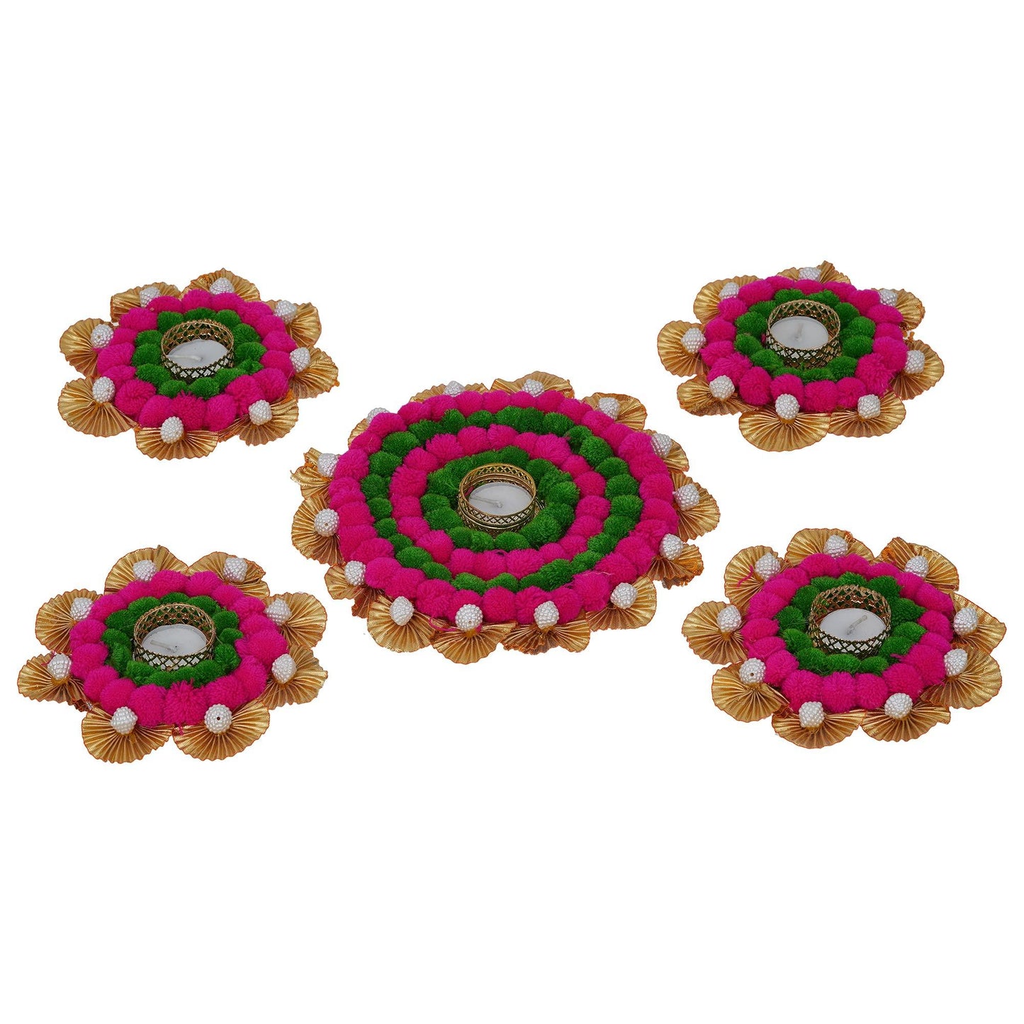 Webelkart Set of 5 Tealight Candle Holder for Home Decor, Mosaic Glass, Balcony Decoration Items Outdoor, Balcony Decor,Candle Stand,Flowers Diwali Decoration Item ( Pack of 5 , 9.5 x 6.5 Inches)