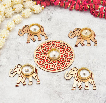 Webelkart Premium Elephant Rangoli Tealight Candle Holder Diwali Gift Item, Festival Decorative Item, Diwali Home Decoration Diya Pooja Decor Item (Set of 10) (Model-2)