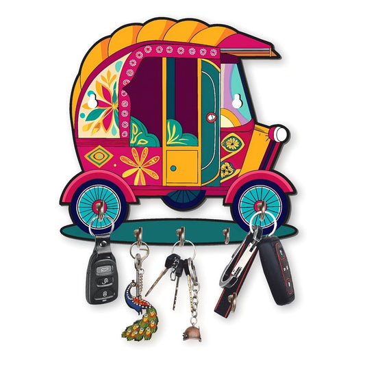 Webelkart Antique Auto Shape Rajasthani Print Wooden Key Holder for Home/Office Decor-Keychain Holder for Wall Decor, Key Holder for Home Decor,Home Decorative Item