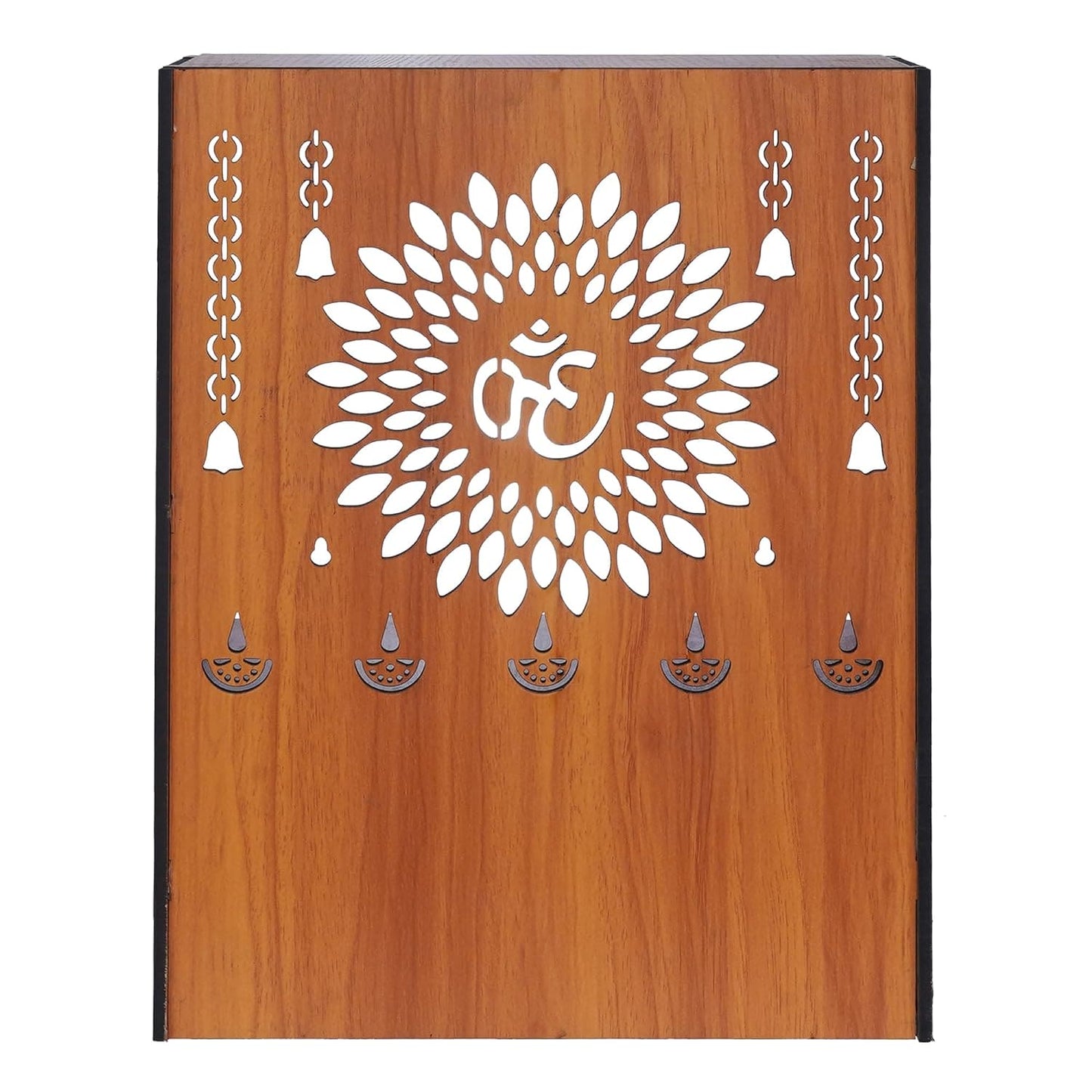 JaipurCrafts Premium OM Wooden Temple Beautiful MDF Wooden Temple/Pooja Mandir for Home and Office/Wall Mounted Temple Home Decor Temple (15.35" Inches) Brown