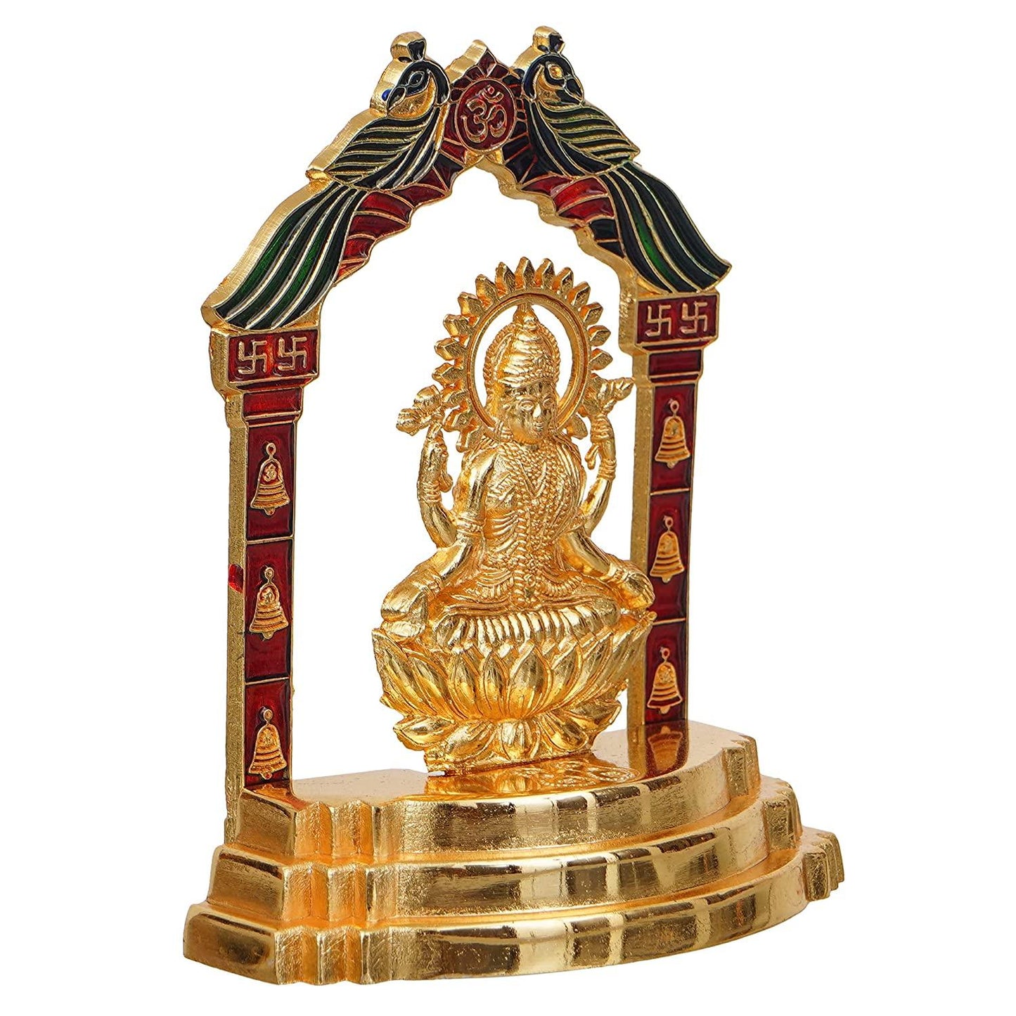 Webelkart Premium Goddess Laxmi Ji Gold Plated Statue - Idol for Car Dashboard, Home, Office Décor, Gifting Decorative Showpiece, Temple Gift (Aluminium, Golden)-4 x 3.2 in