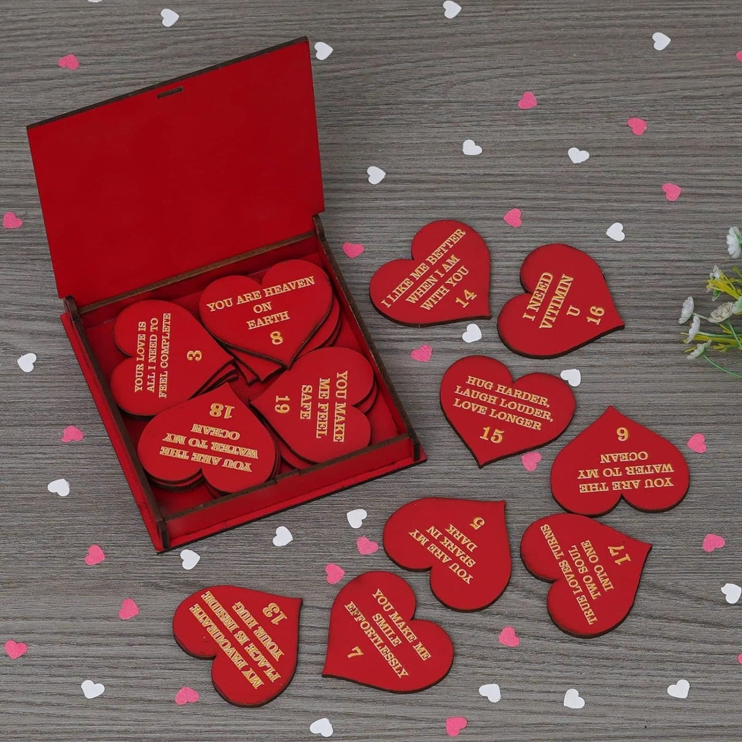 JaipurCrafts Premium I love You Greetings Cards for Couples - Love Gift Box 20 Cards with Reasons Why I Love You in Message Box,Valentine's Day Red Hearts Decorative Wooden Gift Box (4.5 Inches) Red