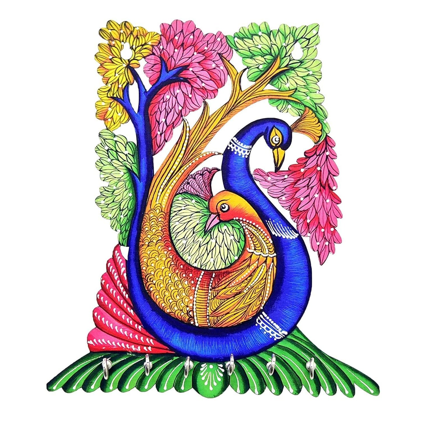 Webelkart Premium "Peacock Family" Printed Wooden Key Holder for and Office Decor