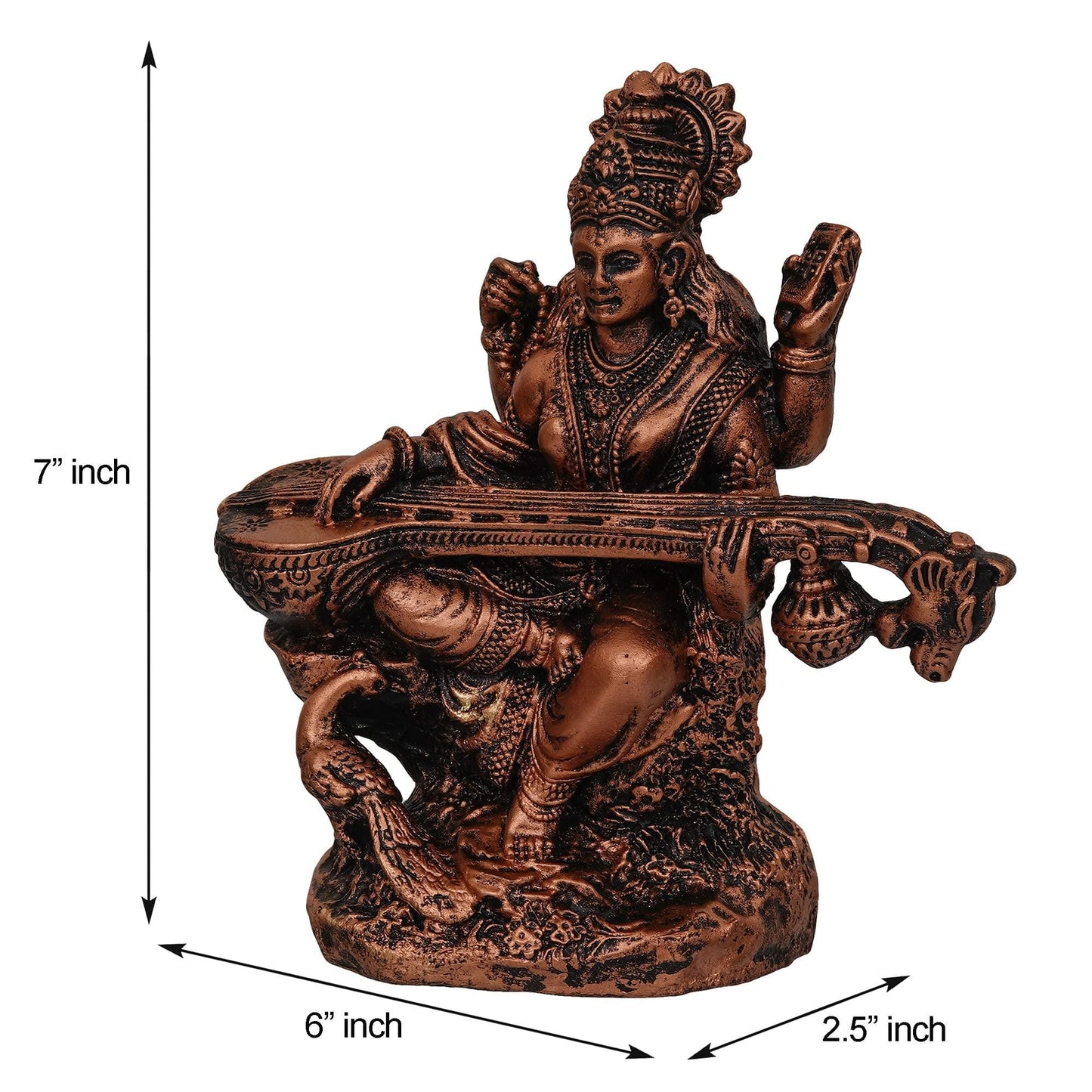 Webelkart Premium Saraswati Playing Veena Polyresin Showpiece for Home and Office Decor-Goddess Saraswati Showpiece| Saraswati Idol Statue for Home ( 7 x 6 x 2.5 Inches)