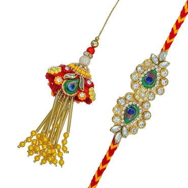 Webelkart Beautiful Rakhi Set For Bhaiya Bhabhi Pair With Free Gift Wooden Raksha Bandhan Magnet Gift For Brother And Sister,Lumba Rakhi,Couple Combo Set With Greeting Card And Roli Chawal Pack