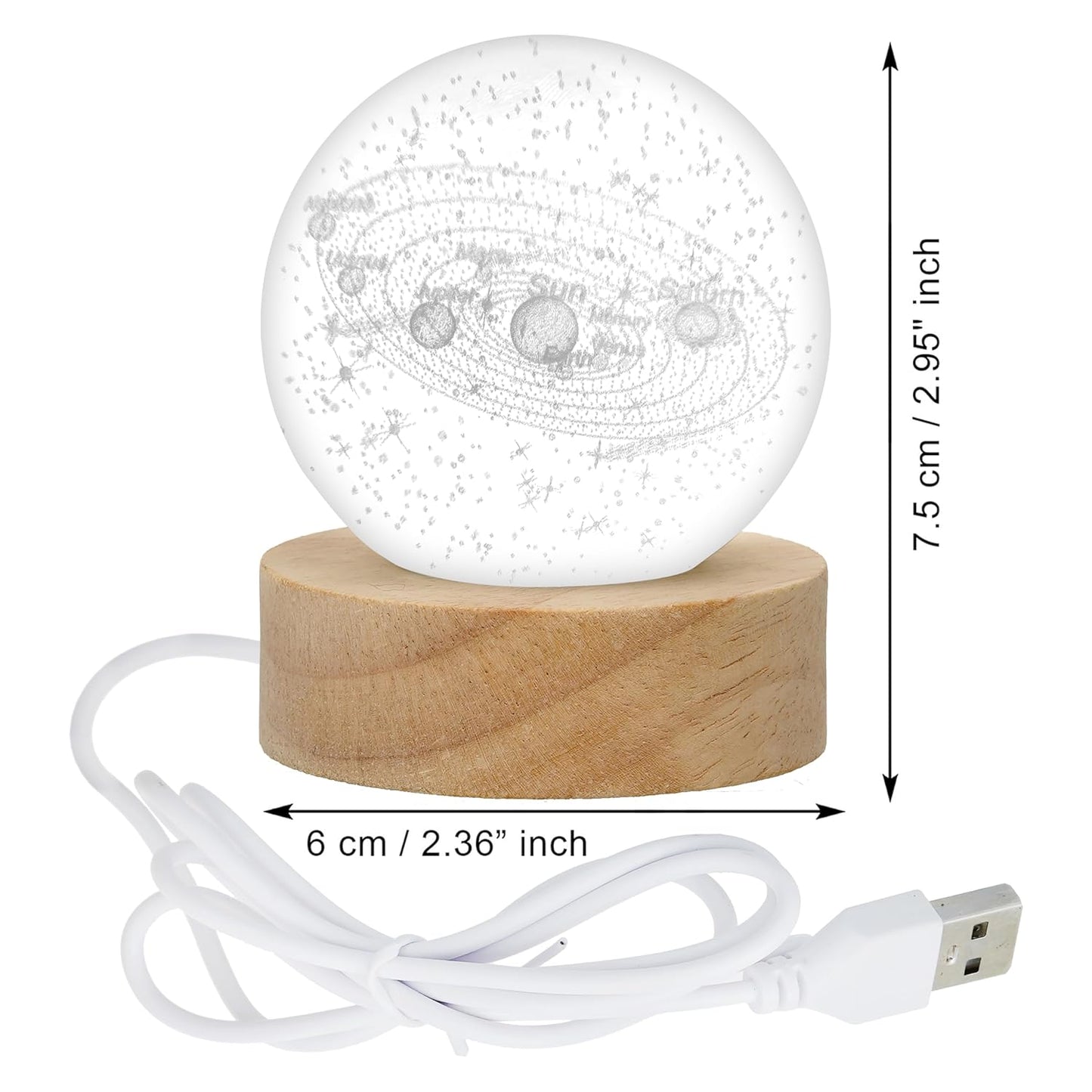 Webelkart Universe Solar System 3D Crystal Moon Lamp Night Light for Home Decor/Crystal Ball Night Light with Warm White Dimmable LED lamp for Home Diwali Decoration Item(3" Inches)