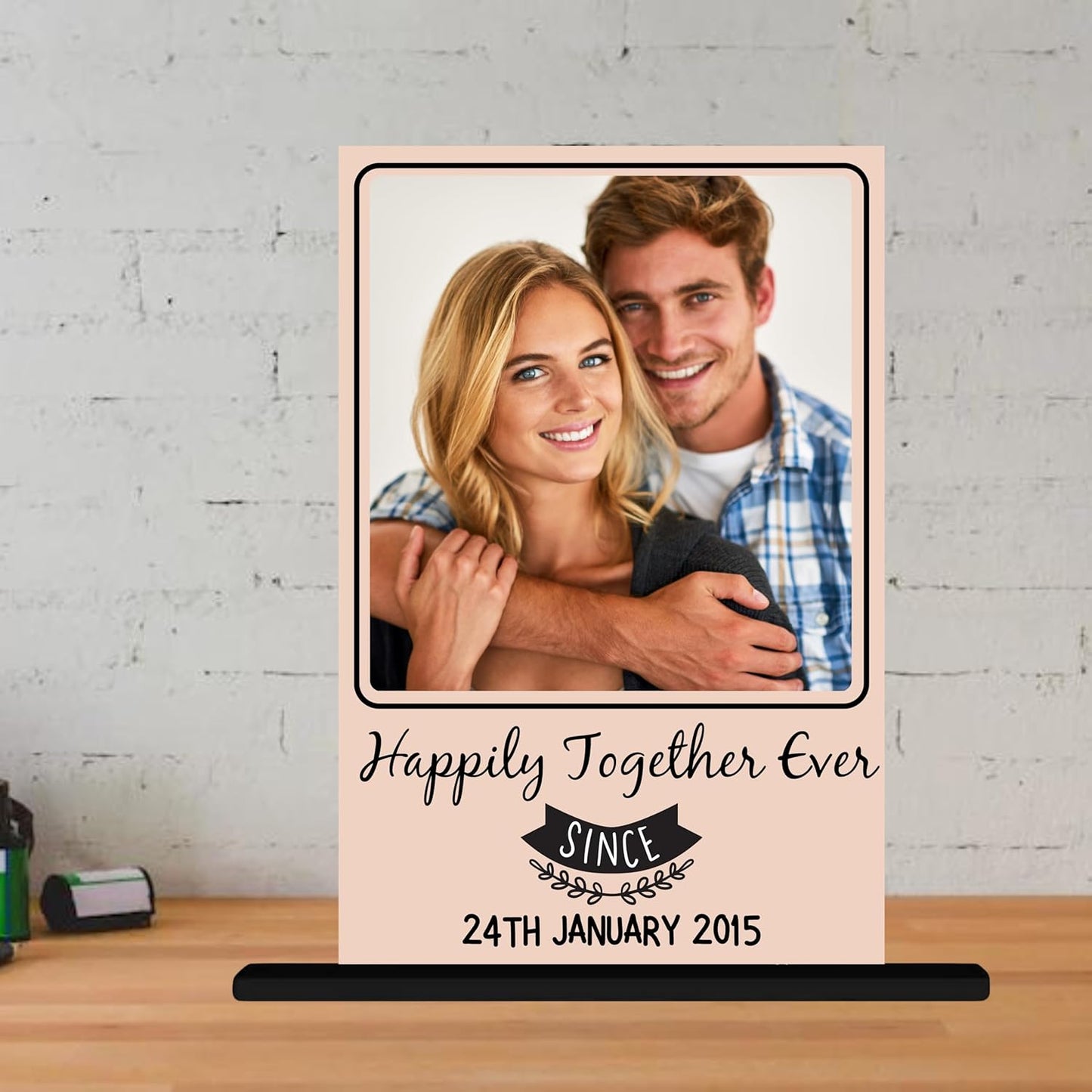 Customised Acrylic Printed Happily Together Ever Table Plaque with table stand Personalised with Name, Decoration/Gift For Family/Friend/Girlfriend/Boyfriend 4 X 6 Inches