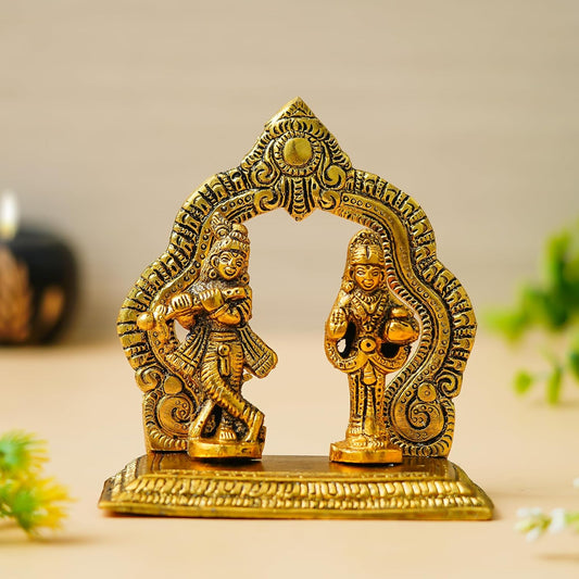 Webelkart Premium Gold Plated Radha Krishna Idol Statue for Home/Office Decor| Radha Krishna Ji Ki Murti for Temple Decor(5" Inches, Metal)