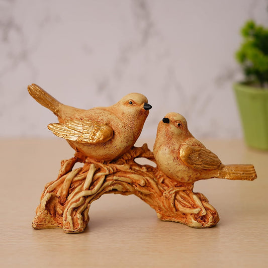 Webelkart Premium 2 Birds Sitting On Tree Branch Polyresin Statue Showpiece for Home Decor, Showpiece for Office Decor, Decorative Showpiece (8.5 x 5 Inches, Gold)