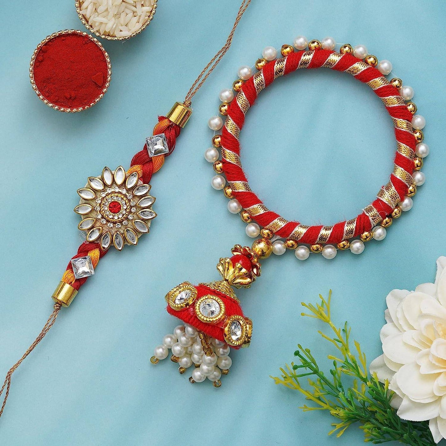 JaipurCrafts Combo Of 2 Lumba Rakhi Set For Bhaiya And Bhabhi. Rakhi For Bhaiya Bhabhi, Lumba Rakhi For Bhabhi Rakshabandhan Gift
