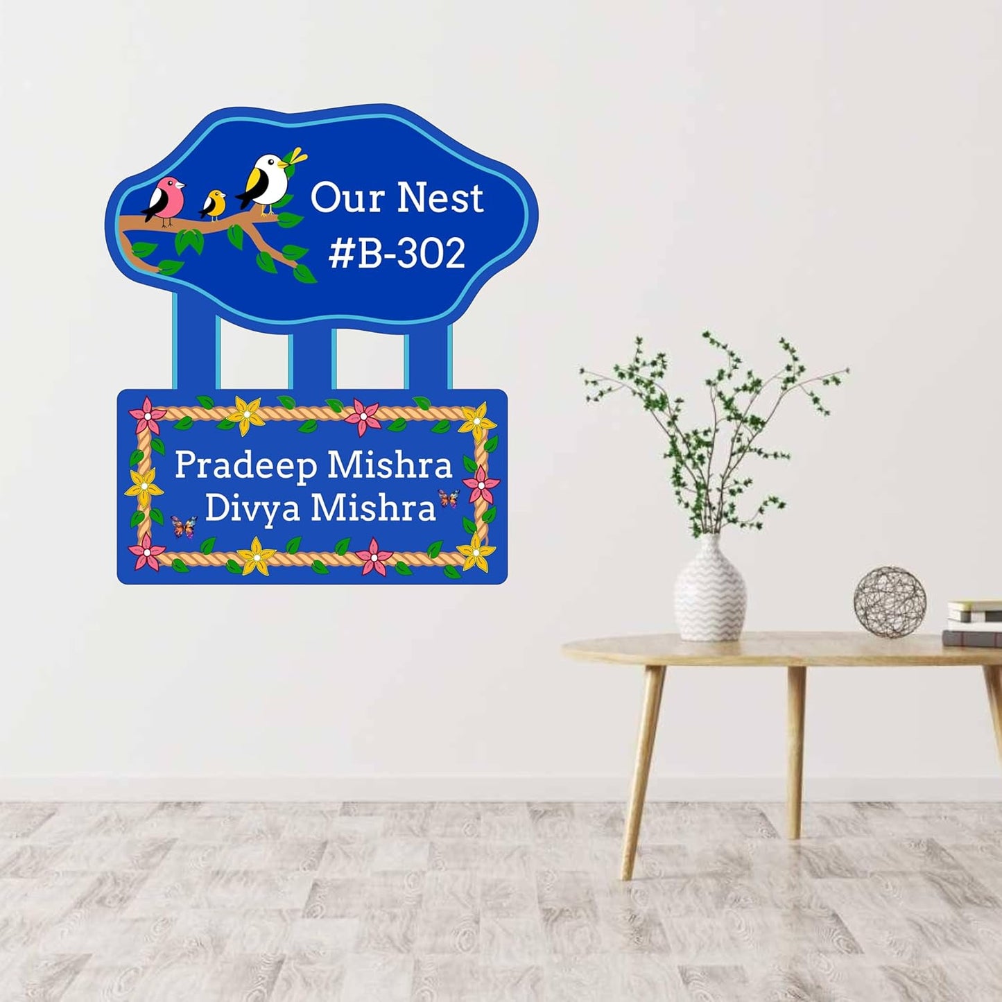 JaipurCrafts Premium customised Acrylic Owl Family Personalised Nameplate For Home Decor, Personalized Name Plate For Home Entrance Door - 14 x 13 inches, Blue