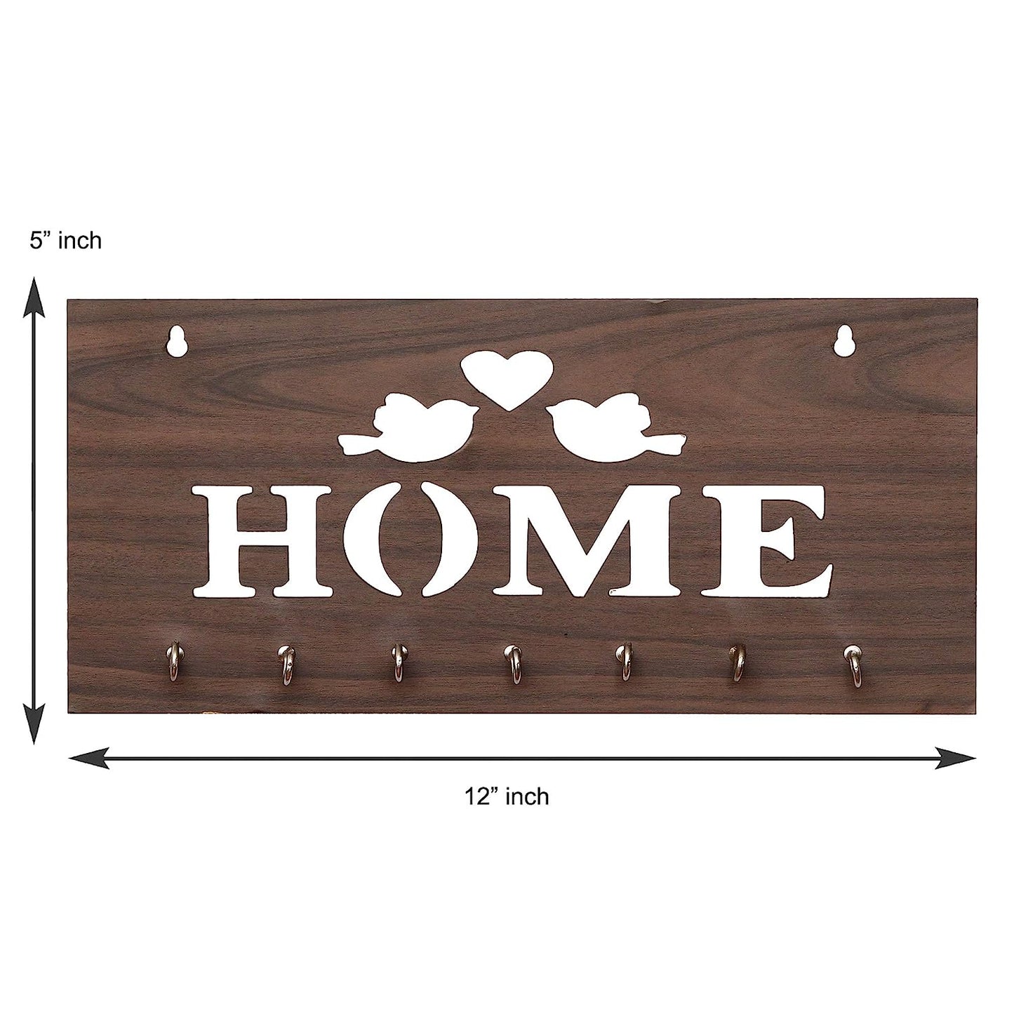 Webelkart Premium Two Birds Wooden Key Holder (29 cm x 13.5 cm x 0.4 cm, Brown)- 7 Hooks
