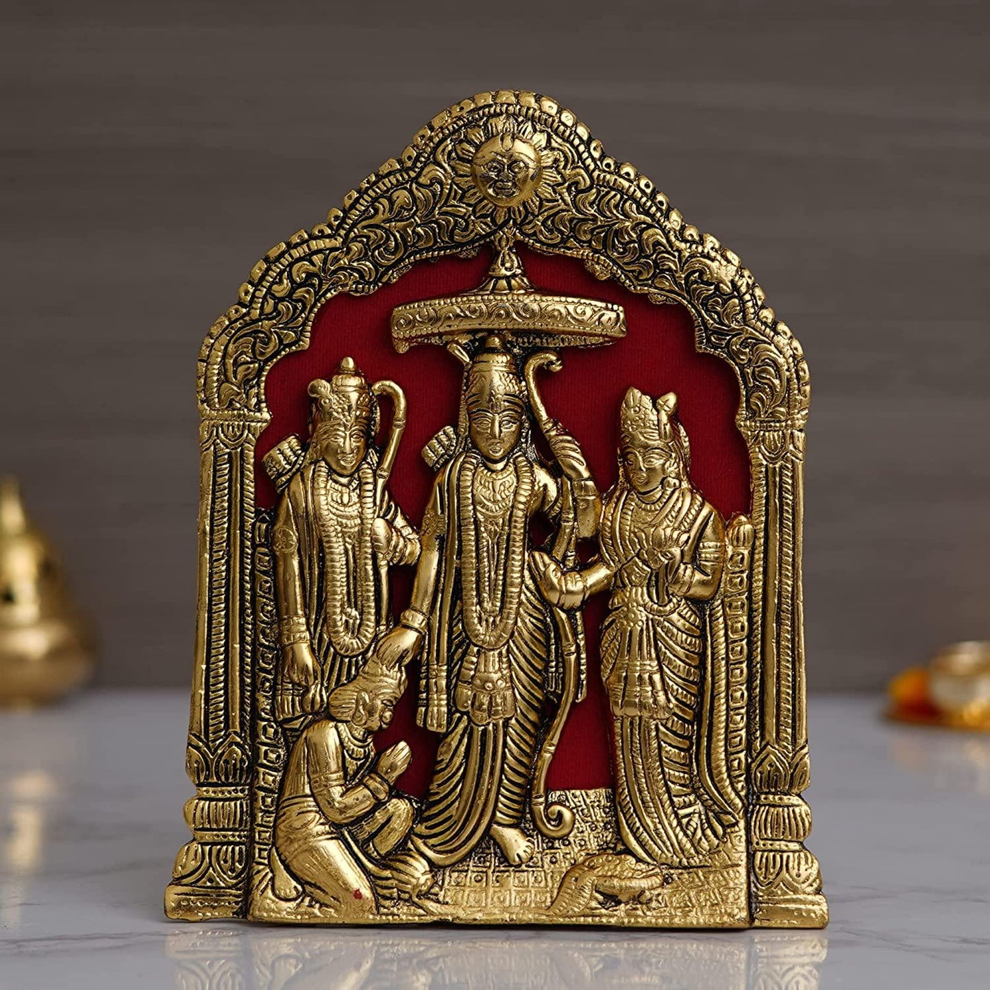 JaipurCrafts Premium Metal Ram Darbar Idol Statue for Home and Office Decor | Ram Darbar Murti for Home (8.5 Inches , Gold)