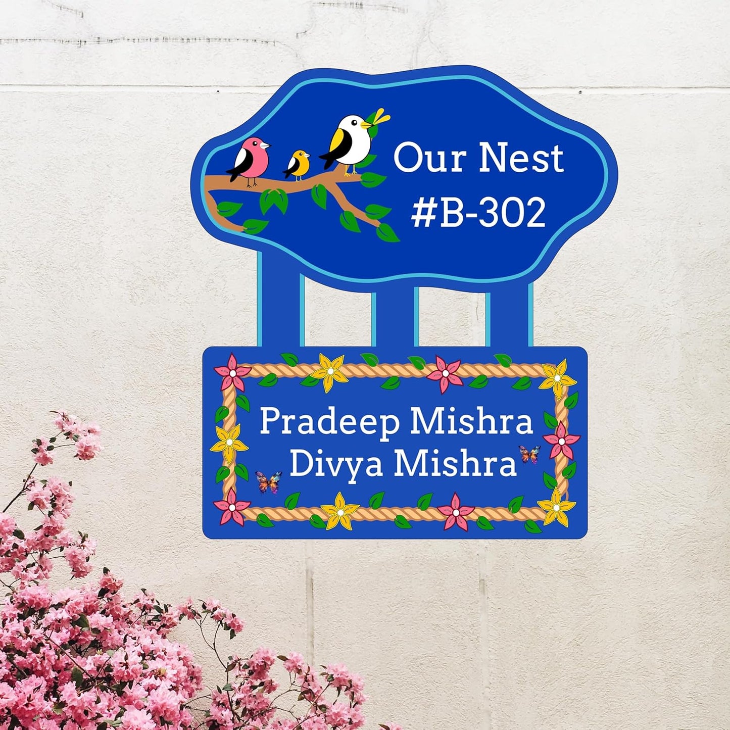 JaipurCrafts Premium customised Acrylic Owl Family Personalised Nameplate For Home Decor, Personalized Name Plate For Home Entrance Door - 14 x 13 inches, Blue