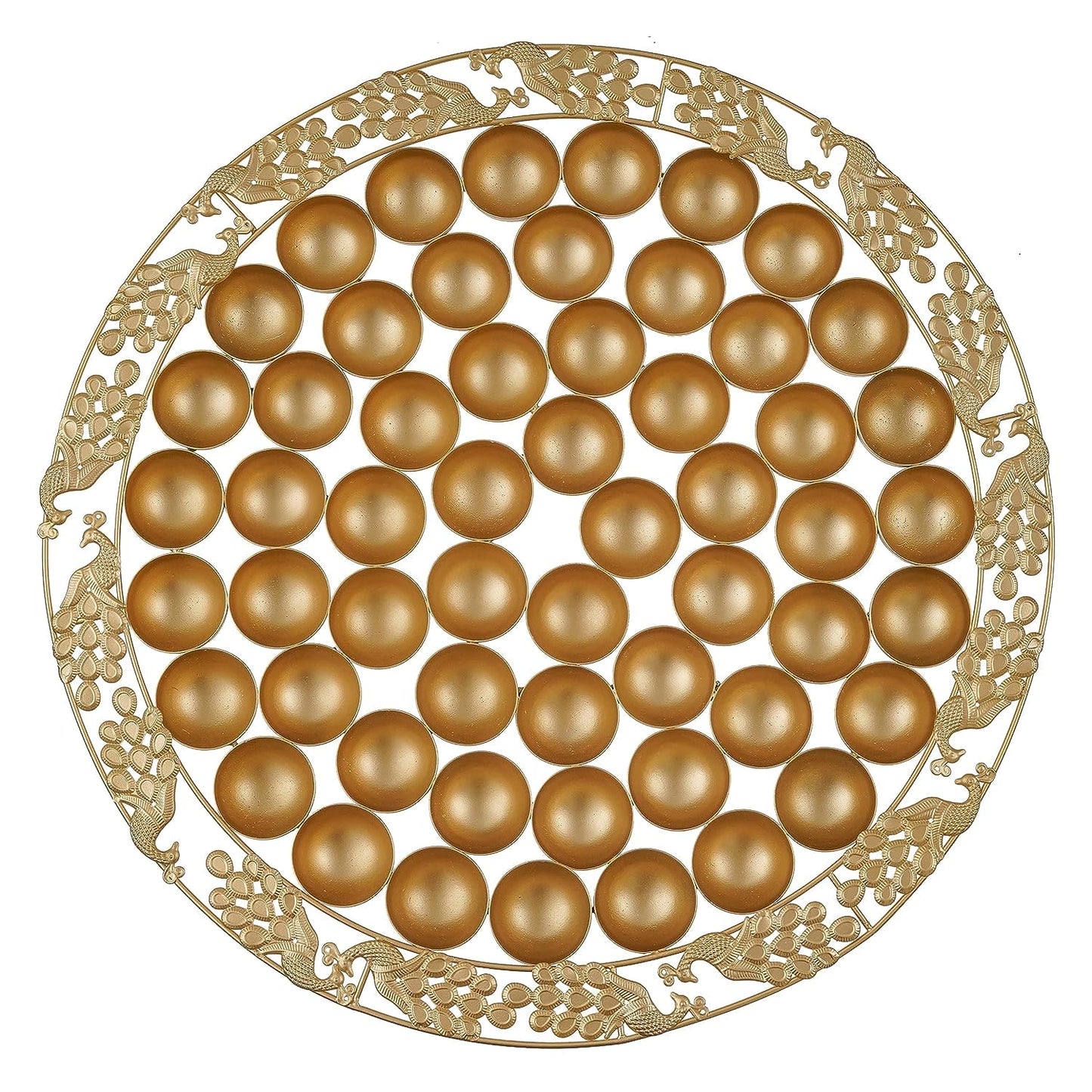 Webelkart Premium Gold Polish Peacock Designer Chappan Bhog Thali/Decorative Poojan Thali for Temple and Pooja Room Decor- Traditional Pooja Thali,56 Bhog Thali for laddu Gopal (20 Inches)