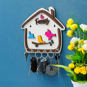 Webelkart Premium Cute Birds Hut Shape Wooden Keys Hanger for Home/Office Decor, Key Holder for Wall Decor/Home Decorative Gift Item (Off White)