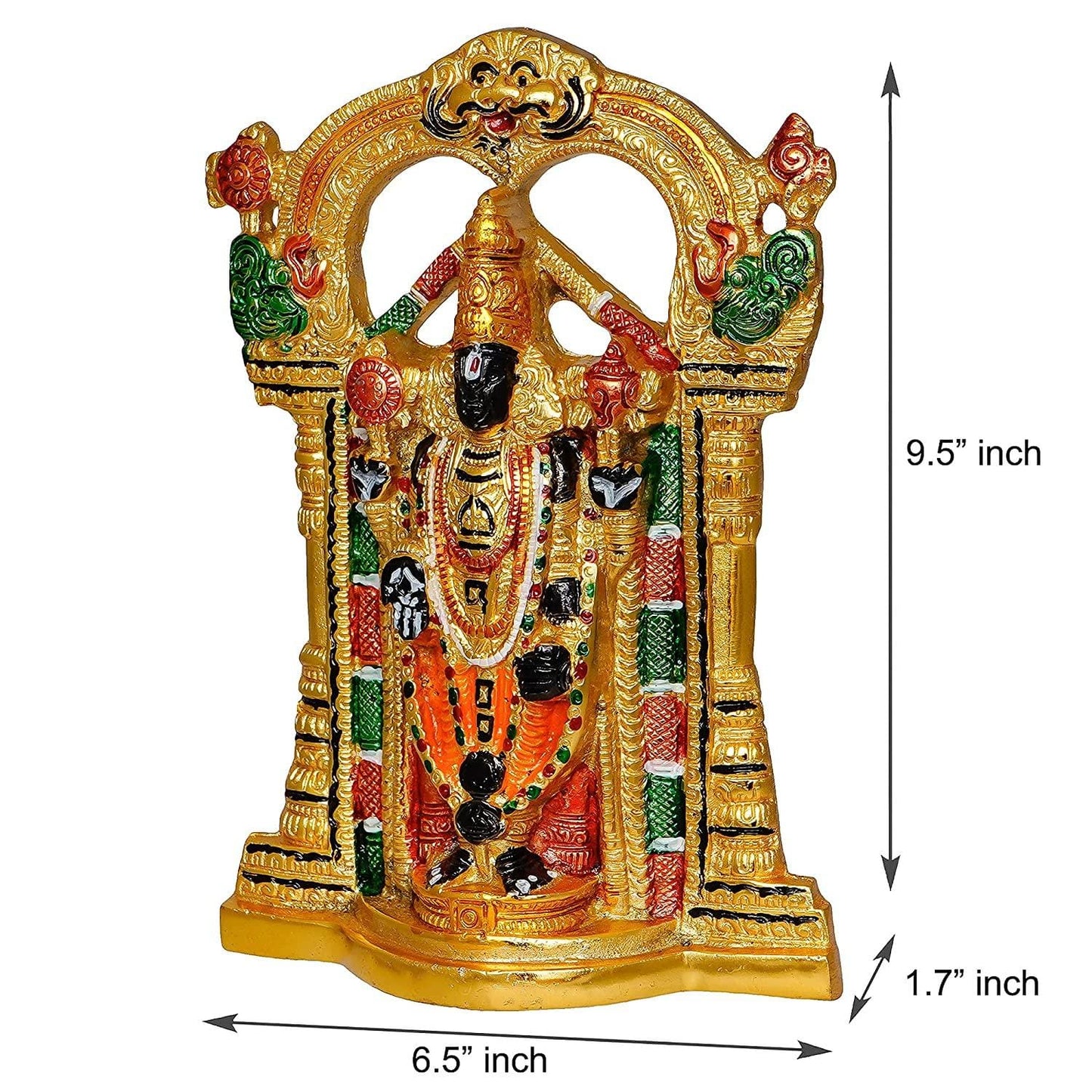 JaipurCrafts Premium White Metal Colorful Lord Tirupati Balaji Idol Statue for Home and Office (Gold, 9.50 Inch)