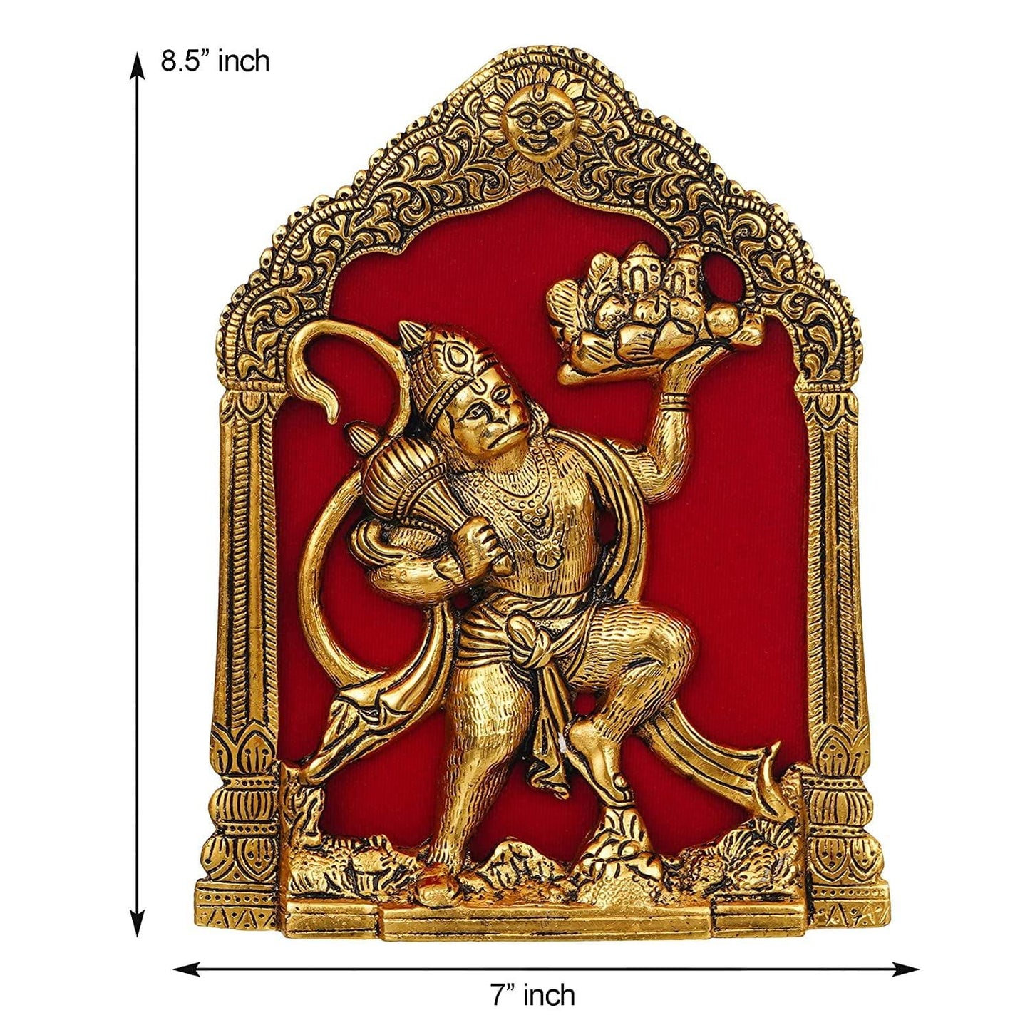 JaipurCrafts Metal Lord Hanuman Idol Statue for Home and Office Decor | Hanuman Ji Ki Murti for Home and Office Temple ( 7 x 8.5 Inches, Gold)
