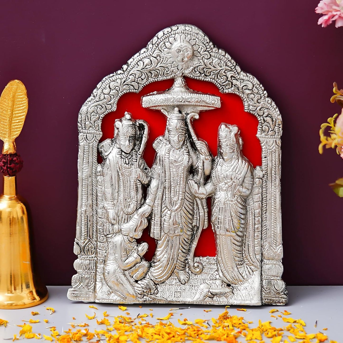 Webelkart Premium Metal Lord Ram Ji/Ram Darbar Idol Statue for Home and Office Decor, Ramdarbar Showpiece for Temple,Pooja Idol,Ram Darbar Murti,Ram Sita Laxman Hanuman for Puja