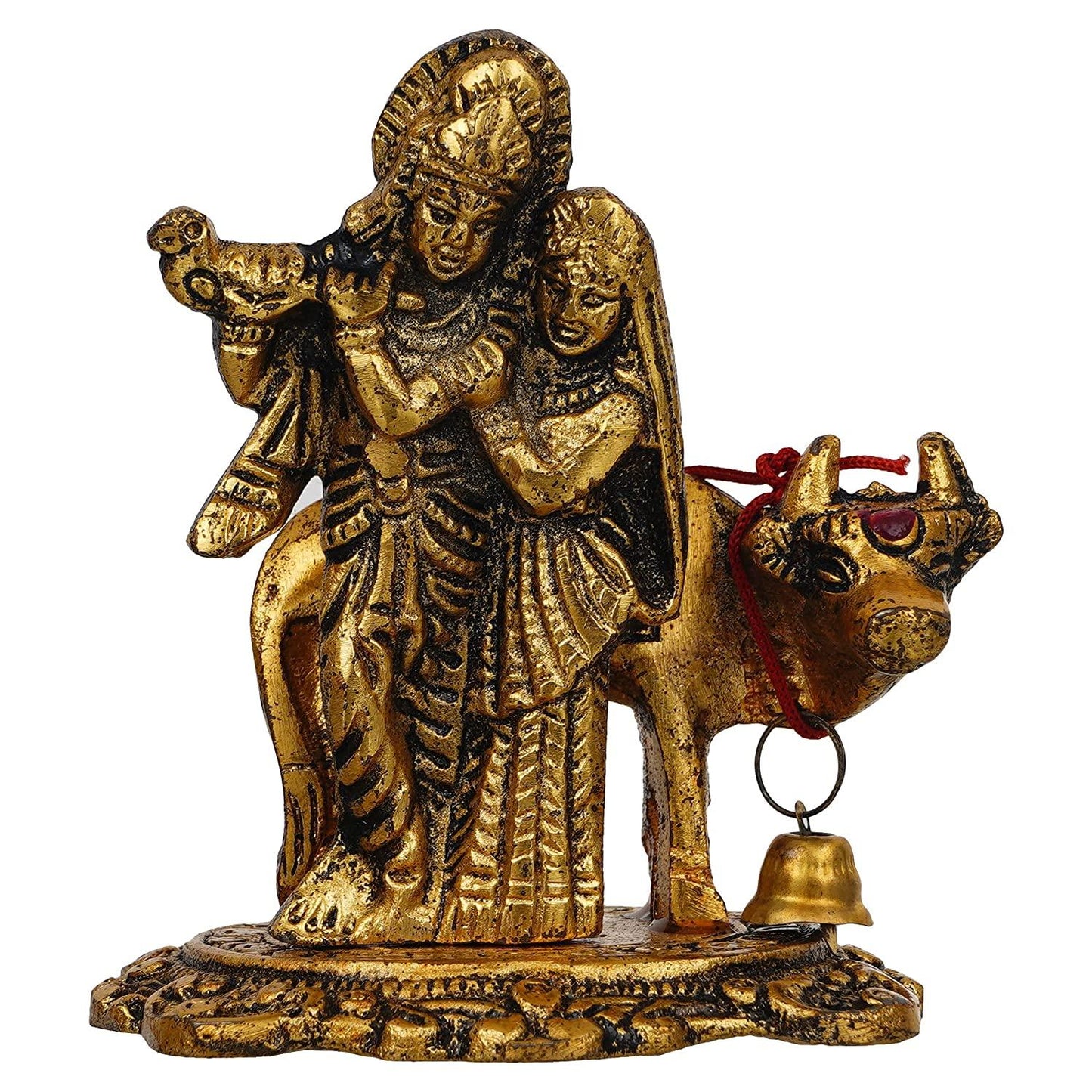 Webelkart Premium Metal Radha Krishna with Cow Showpiece for Home and Office Decor