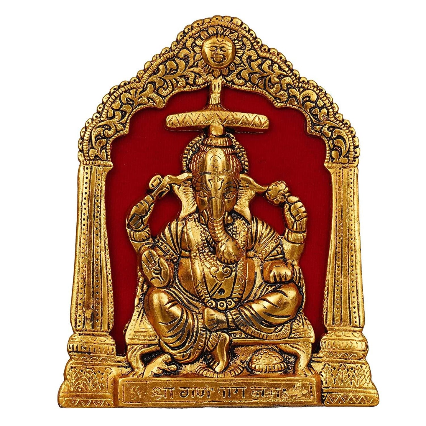 JaipurCrafts Premium Lord Ganesha Idol Statue Metal Wall Hanging for Home and Office Decor ( 7 x 8.5 Inches, Gold)