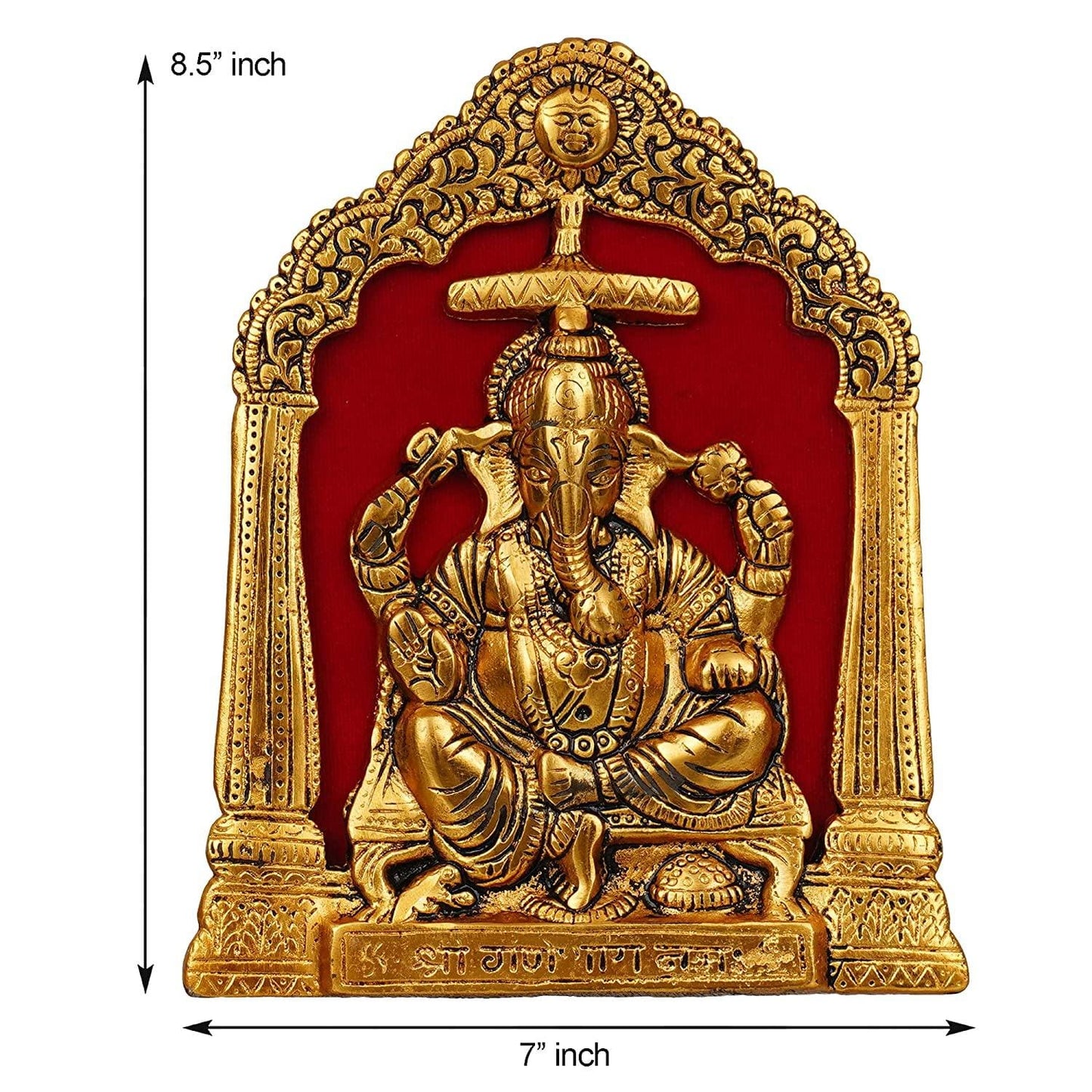 JaipurCrafts Premium Lord Ganesha Idol Statue Metal Wall Hanging for Home and Office Decor ( 7 x 8.5 Inches, Gold)