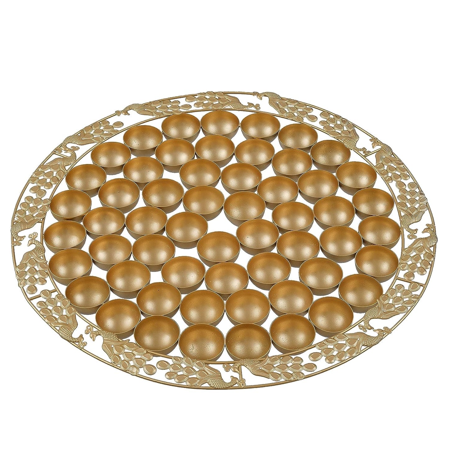 Webelkart Premium Gold Polish Peacock Designer Chappan Bhog Thali/Decorative Poojan Thali for Temple and Pooja Room Decor- Traditional Pooja Thali,56 Bhog Thali for laddu Gopal (20 Inches)