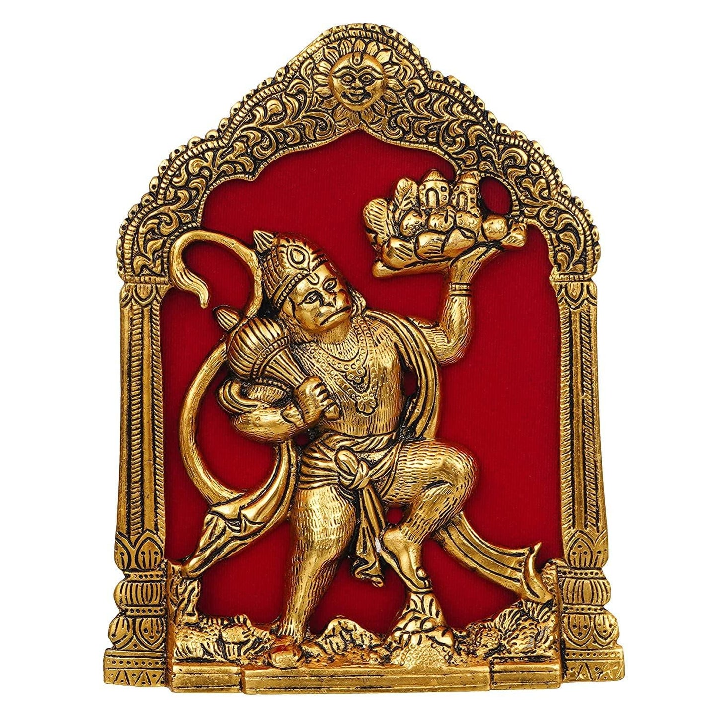 JaipurCrafts Metal Lord Hanuman Idol Statue for Home and Office Decor | Hanuman Ji Ki Murti for Home and Office Temple ( 7 x 8.5 Inches, Gold)